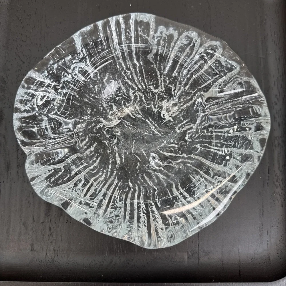 Blenko Ice Bark Ashtray/Bowl Clear Textured Glass Footed Vintage MCM 7